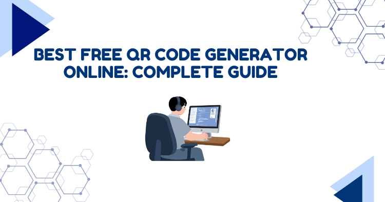Best free QR code generator online, featuring an illustration of a person using a computer.